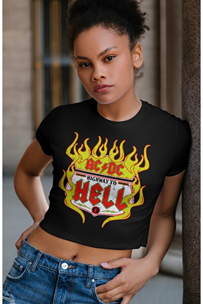 Fuddy Moda AC DC Highway To Hell Štampano Skraćeni kroj Top, ženska bluza sa ...