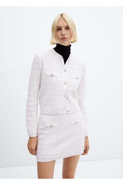 MANGO Woman Jewel buttoned tweed cardigan