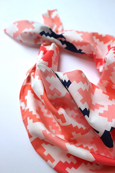 THE MOON Houndstooth Patterned Pink Cotton Scarf Bandana