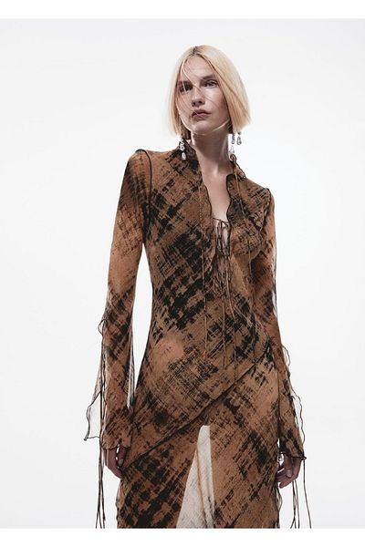 MANGO Woman Ημιδιάφανο φόρεμα με σχέδια