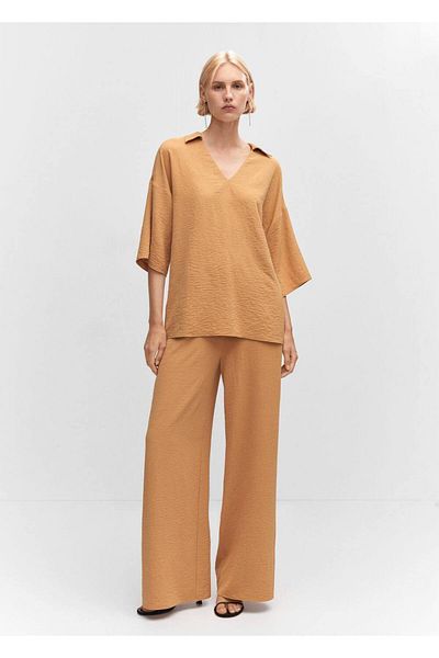 MANGO Woman Μπλούζα με γιακά με διπλό πουκάμισο