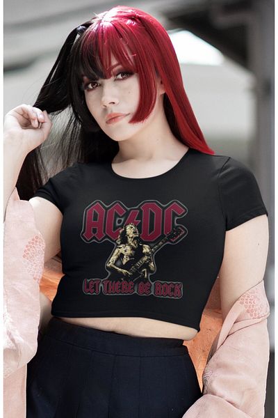 Fuddy Moda AC DC Let There Be Rock εμπριμέ μπλούζα, γυναικεία μπλούζα με θέμα ροκ