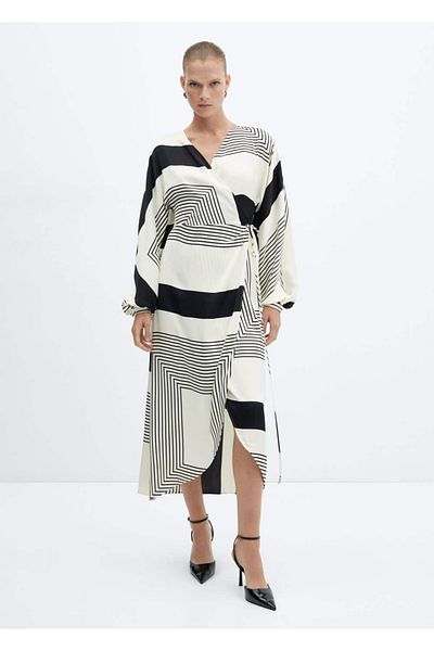 MANGO Woman Patterned wrap-cut dress