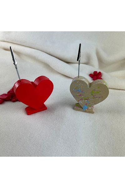 Melouro Red and Colorful Heart 2-Piece Concrete Note Holder Set