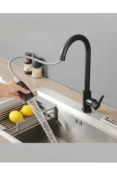 RENA Black Spiral Kitchen Sink Faucet Dual Mode Matte Black Extended Sink Faucet with Saving Function