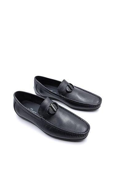 MARCOMEN Genuine Soft Leather Men's Laceless Black Buckle Loafer Shoes