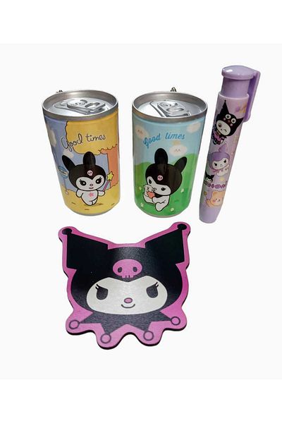 sevgi kırtasiye Kuromi Wet Wipes Tin Box with Picture Box 2 Pieces - Automatic Duster and Coaster Gift