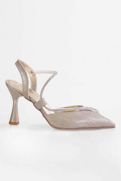 Shoeberry Damen Jammy Gold Glitzernde Stein Absatzschuhe Stiletto