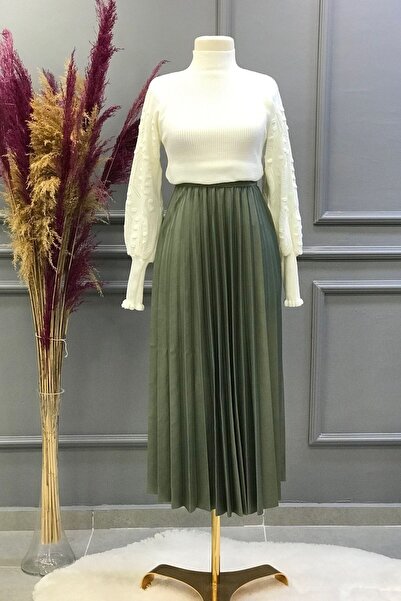 Genel Markalar Kadın Piliseli Deri Görünümlü Etek