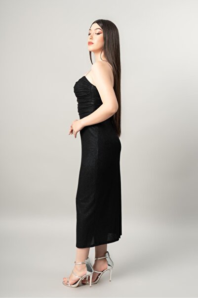 fevzuss Siyah Taşlı Midi Boy Abiye