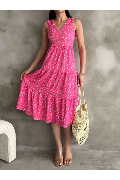S&A Collectionn Rochie de damă, cu decolteu în V, florală, fără mâneci, până la genunchi