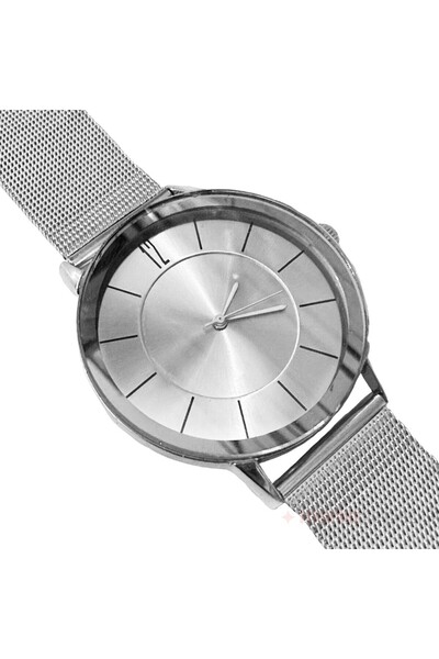 Markasepeti Ince Tasarım Hasır Kordonlu Üniseks Kol Saati (Gümüş)
