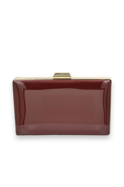 Biçanta Geantă de seară din piele lăcuită și oglindă, culoare burgundy, pentr...