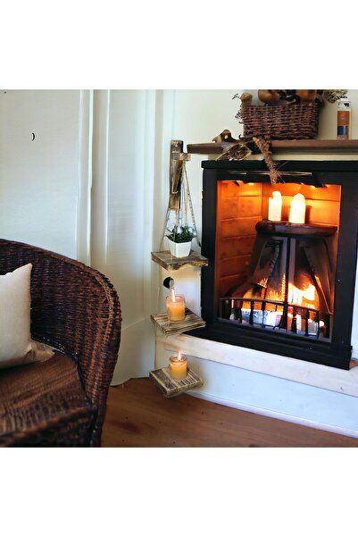 Metmobilya Ahşap Dekoratif 3'Lü Halatlı Duvar Rafı