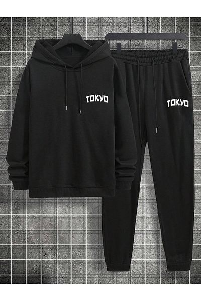 DAXİS Sportwear Company Ανδρικό σετ αθλητικής φόρμας Oversize με στάμπα - Φούτερ Jogger με κουκούλα