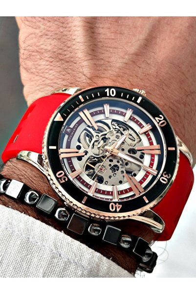 Navimarine Men's Wristwatch and Bracelet with Gift - Red Color Silicone Cord