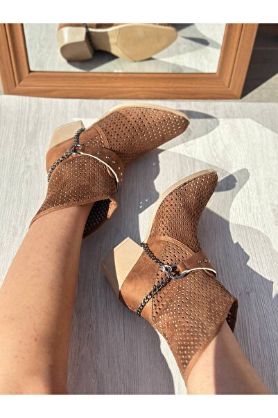 SHOEBOURNE Taba Süet Çıkabilir Aksesuarlı Delikli Yazlık Kısa Bot