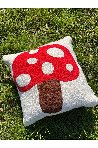 Sumicorn Design Red Mushroom Punch Embroidered Pillow - Throw Pillow Case, Decorative Home Gift