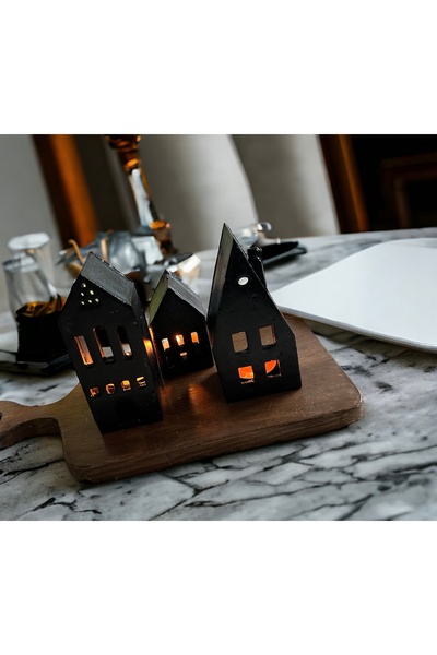 evdeki atölyem Dekoratif 3 ‘lü ev model mumluk