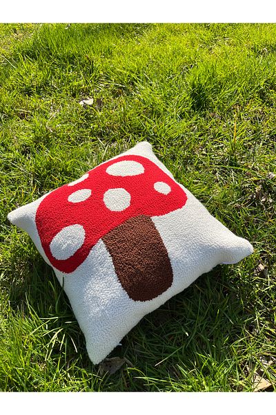 Sumicorn Design Red Mushroom Punch Embroidered Pillow - Throw Pillow Case, Decorative Home Gift