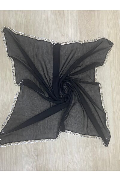 DİNÇLER TEKSTİL Karadeniz Siyah Metal Pullu Yazma Puşi ( 78*78 Cm)