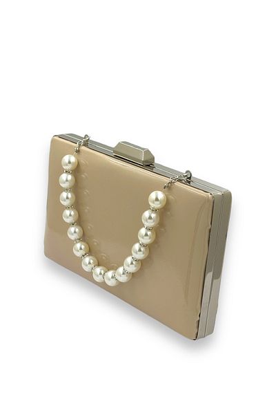 Biçanta Skin Nude Mirror Patent Leather Pearl Handle Βραδινό Τσάντα Βραδινή Τσάντα Henna Γάμος Αρραβώνας Πρόσκληση στο χορό