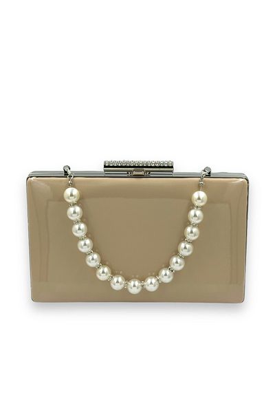 Biçanta Skin Nude Mirror Patent Leather Pearl Handle Βραδινό Τσάντα Βραδινή Τσάντα Henna Γάμος Αρραβώνας Πρόσκληση στο χορό