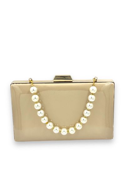 Biçanta Skin Nude Mirror Patent Leather Pearl Handle Βραδινό Τσάντα Βραδινή Τσάντα Henna Γάμος Αρραβώνας Πρόσκληση στο χορό