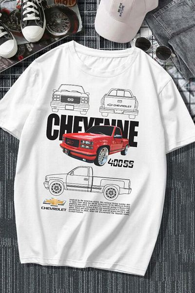 Touz Moda Tricou alb cu imprimeu Chevrolet Cheyenne