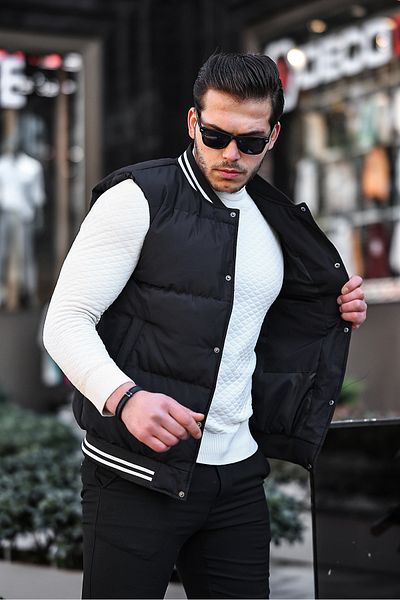 BELİZMOD Rain And Windproof Fiber Filled Black Men's Inflatable Vest
