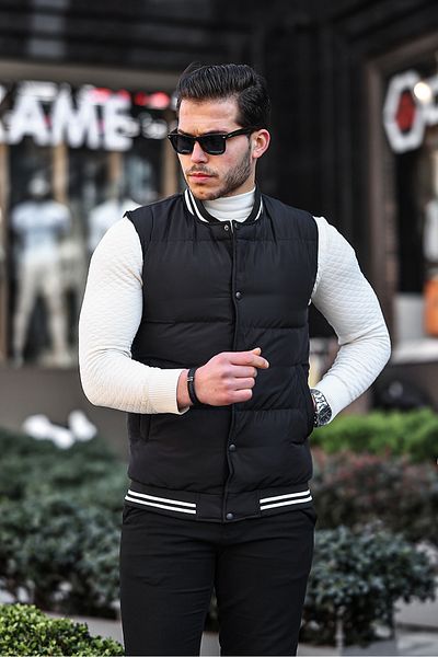 BELİZMOD Rain And Windproof Fiber Filled Black Men's Inflatable Vest
