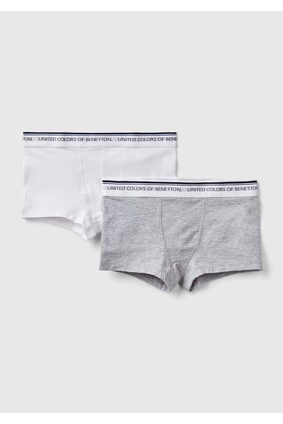United Colors of Benetton Boy's Gray Melange Waist Logo Printed Boxer Set of 2
