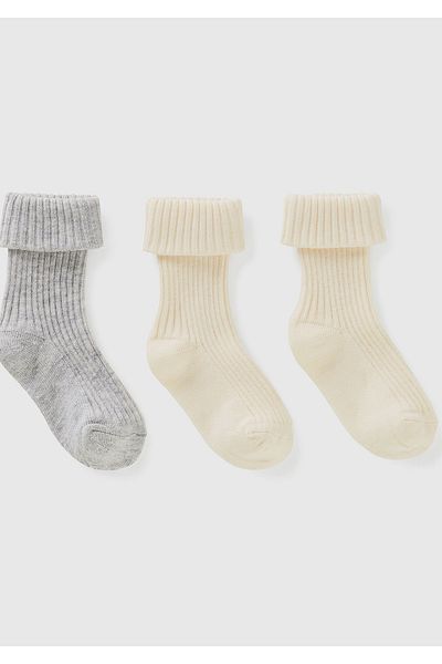 United Colors of Benetton Cream Colored 3-piece Baby Socks Set