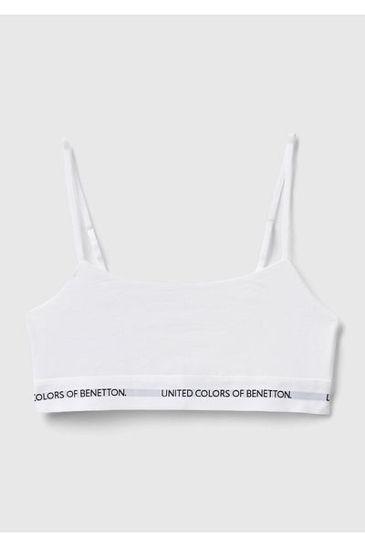 United Colors of Benetton Women's white cotton blend underbust shiny logo Printed bralette