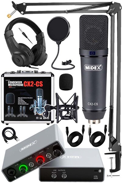 Midex Stüdyo Ekipmanları Exclusive Paket-1 Cx2 Mikrofon Glx-700gr Ses Kartı S...