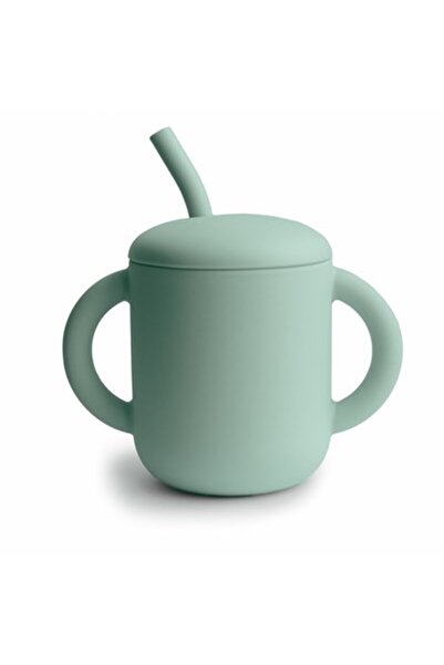 Mushie Silicone Drinking Cup with Straw - Cambridge Blue