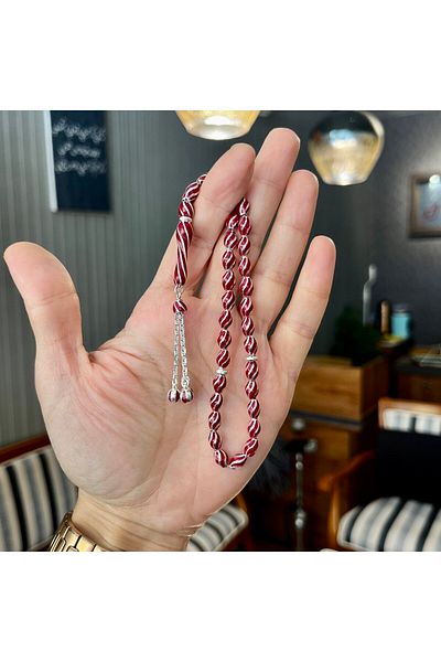 dergah tesbih Silver Rosary - Enamel Embroidered