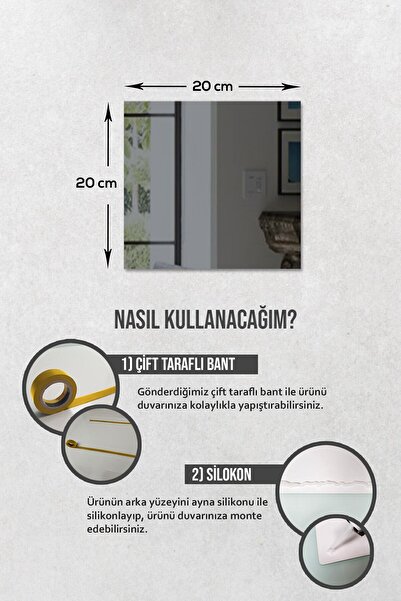 Decorita Ayna - Füme Ayna - 4'lü Takım Kare Ayna - 20cm X 20cm