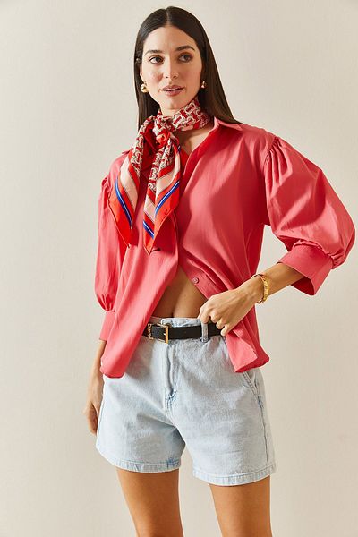 XHAN Pink Buttoned Balloon Sleeve Shirt 5YXK2-48308-20