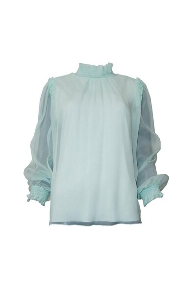 Bulalgiy Kadın Nane Yeşili Ipek Büzgülü Bluz - Bga00091m