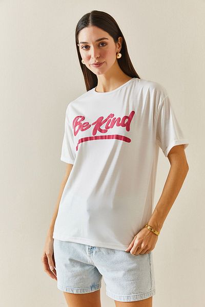 XHAN Tricou cu imprimeu cu decolteu alb 5YXK1-48318-01