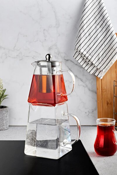 kitchenboost Krdhome kare cam çaydanlık takımı - çaydanlık seti 1450 ml.