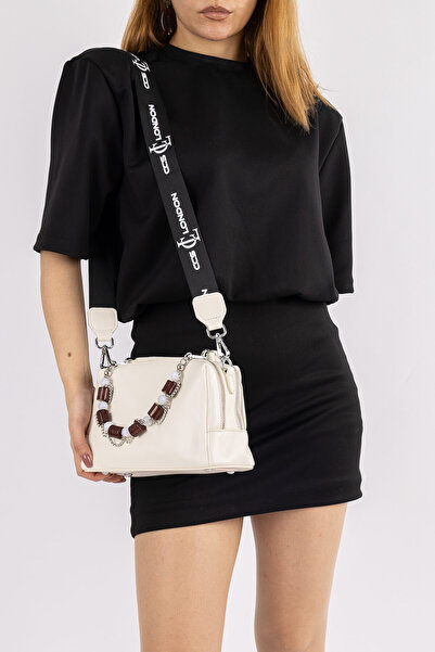 Getcho Geantă de umăr și crossbody albă pentru femei Betta cu mâner cu margele – design elegant, capac magnetic, volum interior mare