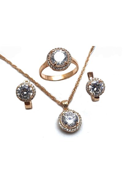 Doğan Silver 925 Ayar Gümüş Elmas Möntürlü Yuvarlak Model Üçlü Rose Kaplama Z...