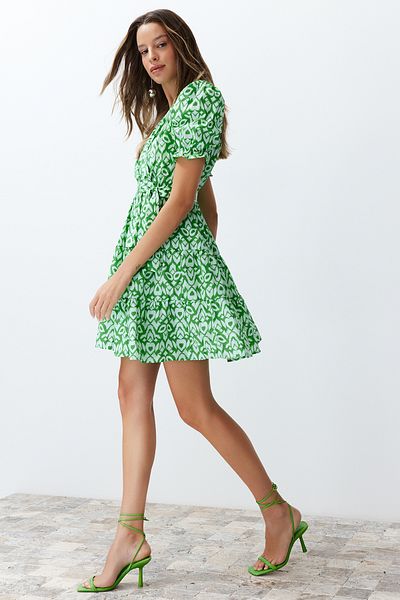 Trendyol Collection Μίνι υφαντό φόρεμα με πράσινο έθνικ σχέδιο που ανοίγει στη μέση TWOSS24EL00942