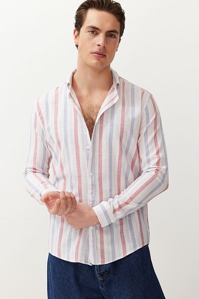 Trendyol Collection Лятна синя риза на райе - TMNSS24GO00066