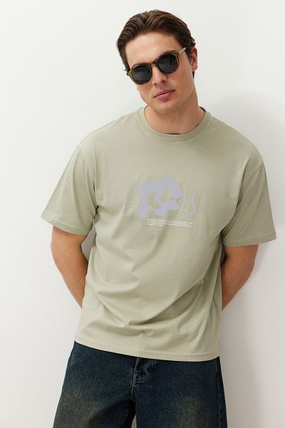 Trendyol Collection Reflector Printed Mint Oversize Cotton T-Shirt - Tmnss24Ts00191