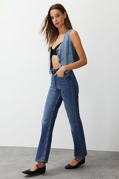 Trendyol Collection Blugi albastri cu talie inalta cu picioare late TWOAW24JE00073