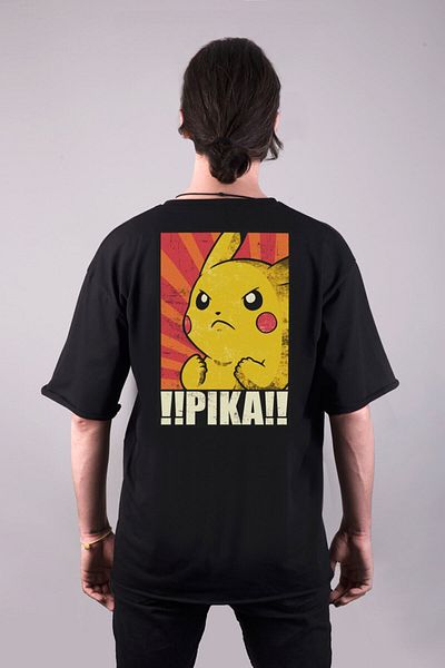 Pisa Art Pokemon Pikachu Ειδικού Σχεδιασμού Διπλής Όψης Τυπωμένο μπλουζάκι Unisex Oversize