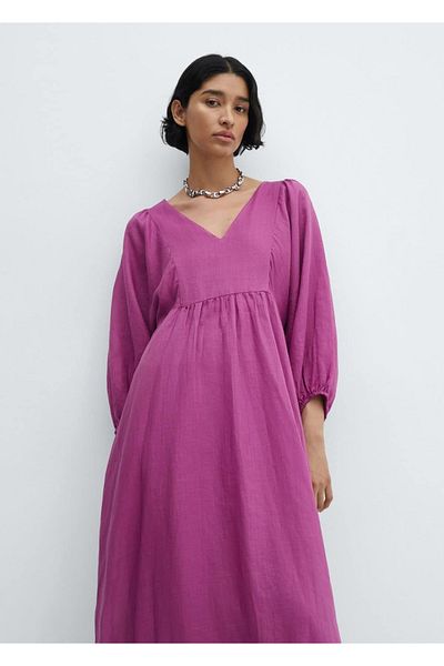 MANGO Woman Φόρεμα Ramie Puffy Sleeve